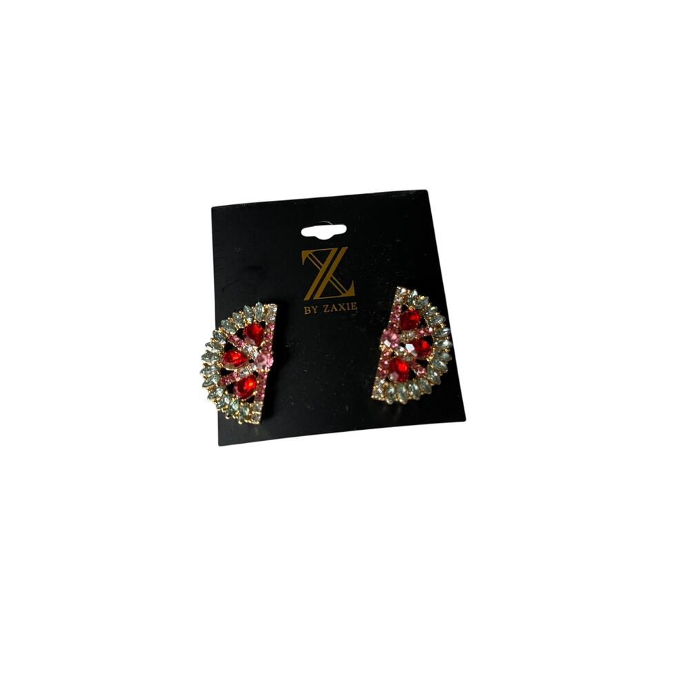ZAXIE Watermelon Rhinestone Statement Earrings Red Crystal Fruit New